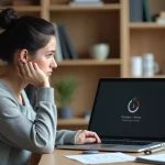 Femme frustrée devant un écran d'ordinateur affichant une erreur de connexion à My Arkevia