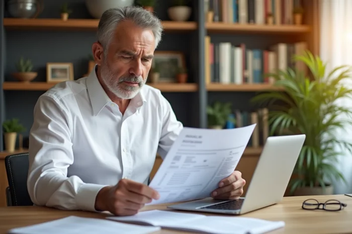 Investisseur particulier analysant un calendrier annuel de dividendes à domicile